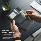 Pop up Card Wallet Minimalist Cash Wallets RFID Blocking Leather Smart Credit Card Holder with ID window for Men (Top-Grain Cowhide Black)