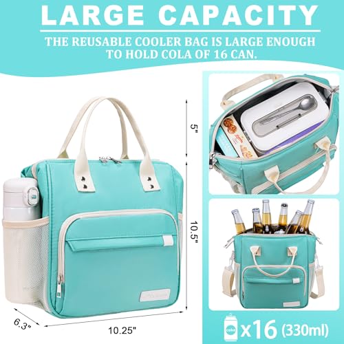 Preppy Lunch Box for Women Aesthetic Insulated Lunch Bag for Young Ladies Female (Large / A14: Turquoise)