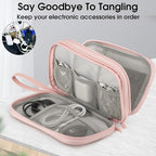 PU Leather Cable Organizer Double Layer Travel Pouch (Pink / M)