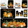 10 Pcs Fall Pumpkin Kitchen Decor Set Black Kitchen Rugs Set (Green, Black / Fresh)