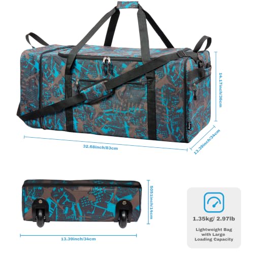 Expandable Rolling Duffel Bag with 2 Wheels Foldable Duffel Bag for Travel Carry on Duffel Bag with Wheels (Graffiti-blue)