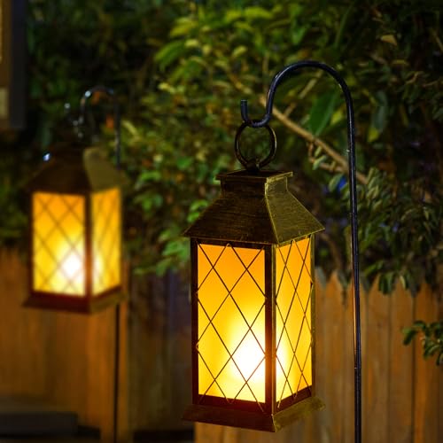 18" Solar Lanterns Outdoor Waterproof Flickering Flame Patina (Antique Patina)