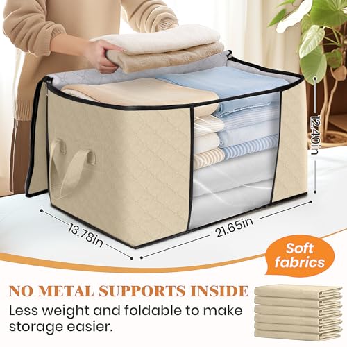 8 Pack Storage Bags for Clothes Blanket Storage Bins with Lids (8 Pack-60l / Beige)