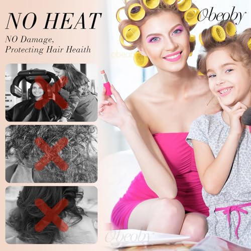 4 Sizes Hair Rollers Curlers Set with Clips for Women Girls (Yellow)