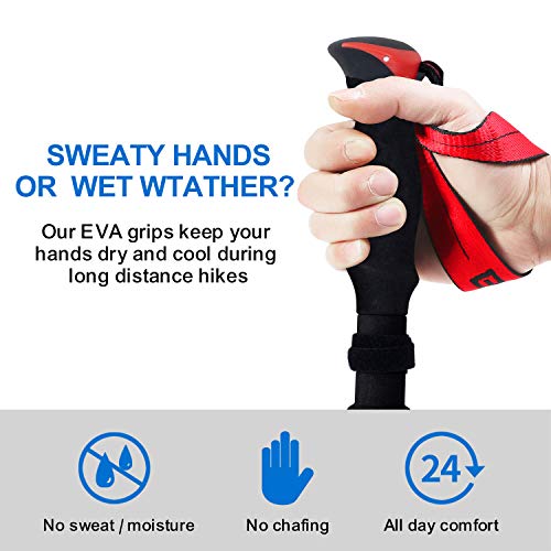 Lightweight Collapsible Trekking Poles Folding Hiking Sticks (Red 95-110cm)