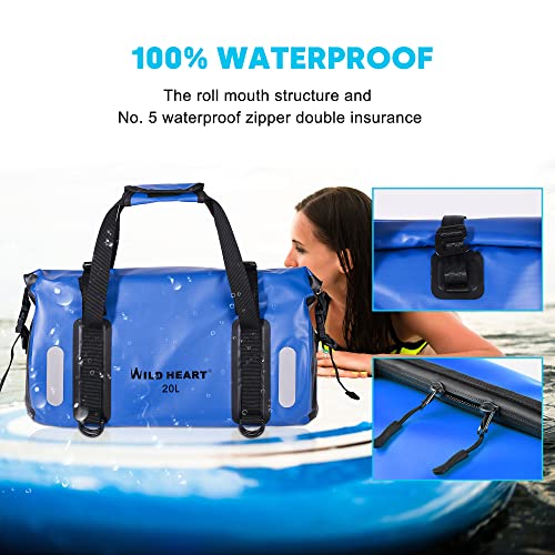 Waterproof Bag Duffel Bag 20L 30L 40L with Welded Seams Shoulder Straps (Blue / 20L)