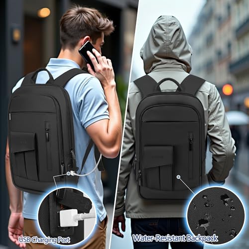 Business Backpack for Men Slim Lightweight Laptop Backpack for 17.3 Inch Computer Water Resistant Small Office Backpack for Commute Travel Daily Office Work with Small Bag (17.3" / With Pocket / Black)