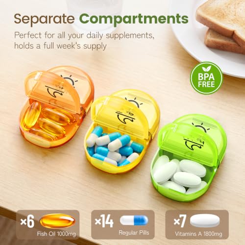 Weekly Travel Pill Organizer 2 Times a Day AM PM Rainbow Pill Box (A Canvas Green 01 / 1 Set Canvas Case)