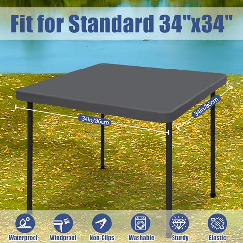 2 Pack Square Spandex Fitted Table Cloth (Dark Grey / 34" x 34" (Square))