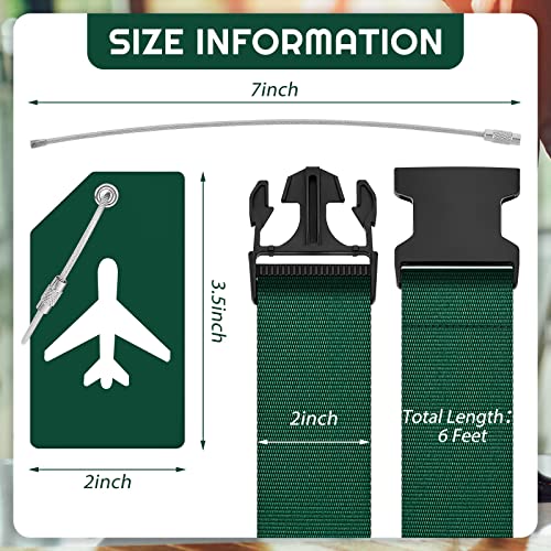 8 Pcs Luggage Straps Suitcase Tags Set for TSA Approved (Dark Green / Airplane)