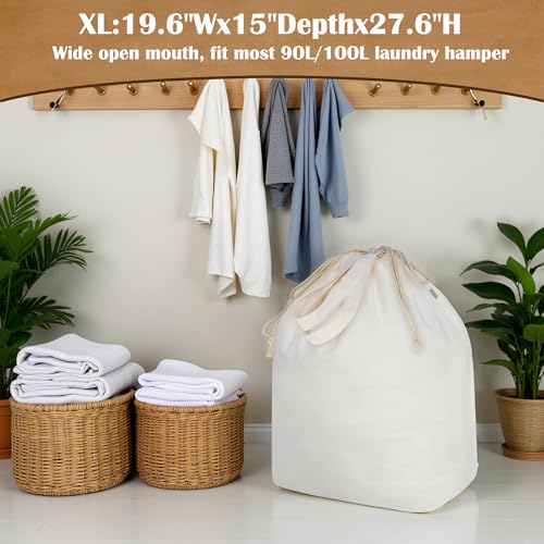 Canvas Laundry Bags with Handles & Rectangular Base (Beige XL | Rectangular Base / 19.6"Wx15"Depthx27.6"H)
