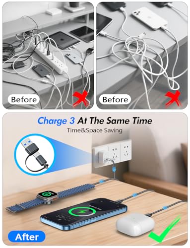 2Pack Travel Essentials for Apple Watch Charger (Black / 2Pack-6 FT)