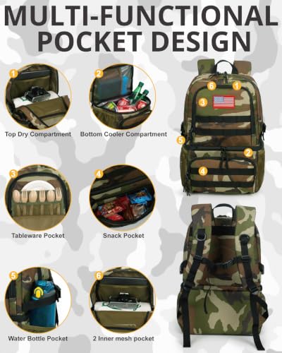 Tactical Double Deck Cooler Backpack for Men (Camo Green / Large)