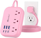 6 USB Pink Power Strip- 5Ft Pink Extension Cord by Beeiker