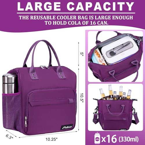 Purple Lunch Box for Women Insulated Lunch Bag Fits Bento Boxes (Large / A13: Violet)