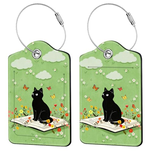 2 Pcs Cat with Book Luggage Tags for Suitcase (Funny-cat-book)