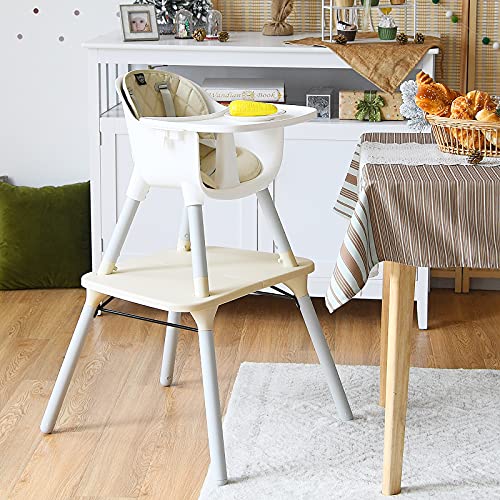 High Chair 5 in 1 Convertible Highchair for Babies & Toddlers (Beige)