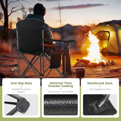 Oversized Fully Padded Camping Chairs with Lumbar Support (Black-1pc)