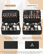 Extra Large Makeup Case Travel Makeup Bag Professional Leather Artist Bag Portable Cosmetic Brush Holder Organizer Nail Organizer Box with Adjustable Dividers (Black Leather / Extra Large)