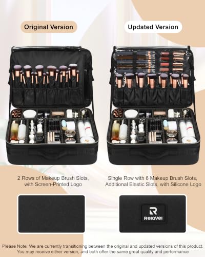 Extra Large Makeup Case Travel Makeup Bag Professional Leather Artist Bag Portable Cosmetic Brush Holder Organizer Nail Organizer Box with Adjustable Dividers (Black Leather / Extra Large)