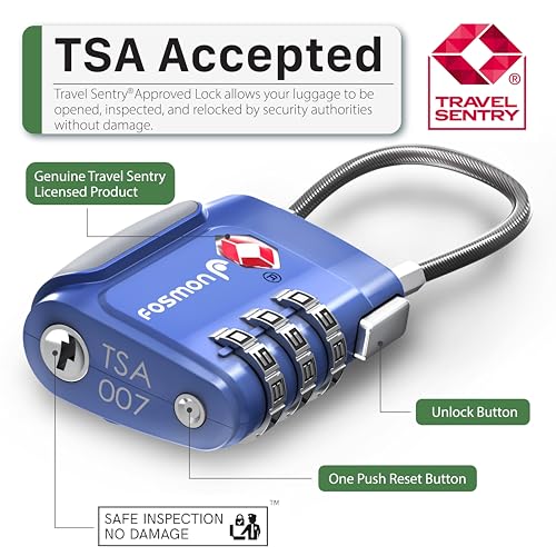 TSA Approved Cable Luggage Locks (3 Digit blue 2 pack)