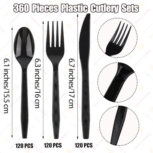 360 Pieces Black Plastic Cutlery Set (Black)