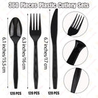 360 Pieces Black Plastic Cutlery Set (Black)
