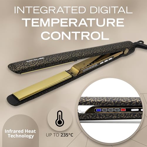C3 Hair Straightener Flat Iron Professional for Hair Titanium Plates Control Temperature Women (Leopard Gold Soft Touch)