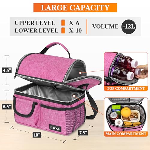 Insulated Lunch Bag Women Men (Heather Pink)