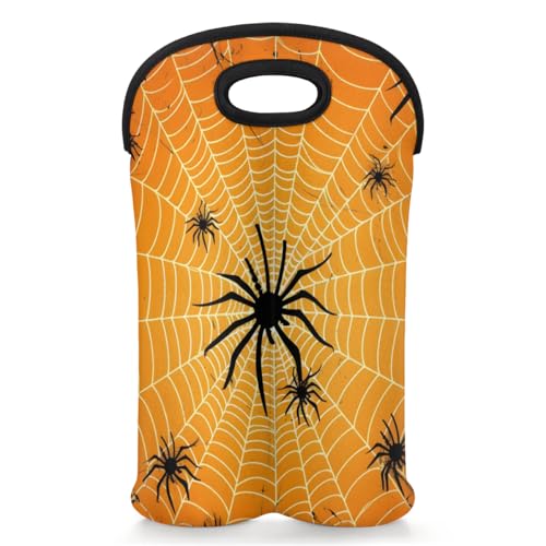 Halloween Spider 2 Bottle Wine Carrier Tote Bag Insulated Wine Bottles Neoprene Bag with Secure Carry Handle Portable Wine Cooler Bag for Travel Picnic Beach (Halloween Spider)