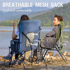 Oversized Folding High Back Portable Lawn Chairs for Adults Outdoor Camp Sports Hunting Fishing Backyard with Hard Armrest Cup Holder Carrying Strap (Blue / Mesh back)
