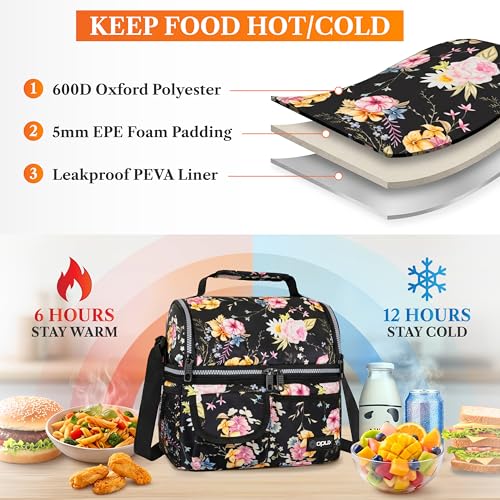 Insulated Lunch Bag Women (Floral Black)