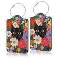 2 Pcs Luggage Tags for Suitcases Black Cat PU Leather Luggage Tag with Privacy Cover Label Address Card and Durable Metal Ring Suitable for Men Women Handbags Backpacks (Black Cat 4)