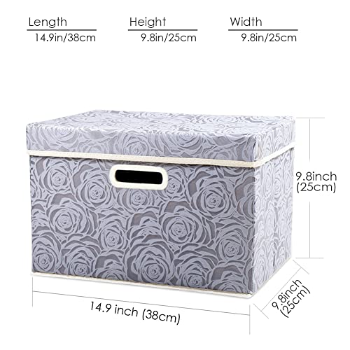 Collapsible Storage Cubes with Lids Fabric Decorative Storage Bins Boxes Organizer Containers Baskets with Cover Handles for Bedroom Closet Living Room 14.9x9.8x9.8 Inch 3 Pack (Assorted Color / Medium(3-Pack))