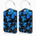 2 Pack Luggage Tags for Suitcases Blue Butterfly Leather Luggage Tags Privacy Cover ID Label with Stainless Steel Loop and Address Card for Women Men Travel Bag Backpack (Blue Butterfly)
