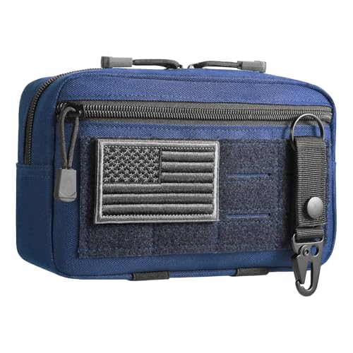 Tactical Molle Admin Pouch Utility Laser Cut EDC Tool Pouch Bag Horizontal Modular Pouches Include US Flag Patch and Keychain (Blue)