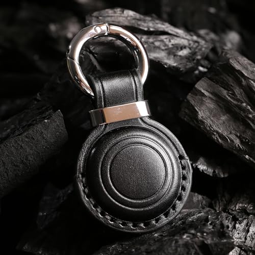 Genuine Leather Keychain Holder Compatible with AirTag (Black)
