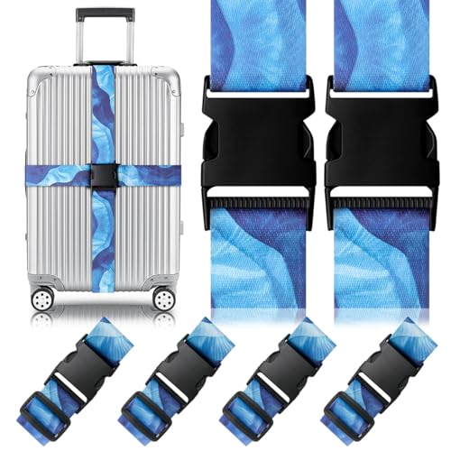 4 Pack Luggage Straps for Suitcases Adjustable Luggage Belt Suitcase Strap Travel Bag Accessories (Sky Blue(4 Pack))