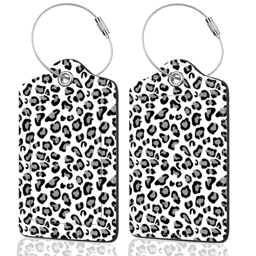 2Pack Luggage Tags for Suitcases (Gray Leopard Print)
