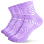 Ankle Compression Socks Women Men Plantar Fasciitis Relief 3 Pairs (Large / Purple(3 Pairs))