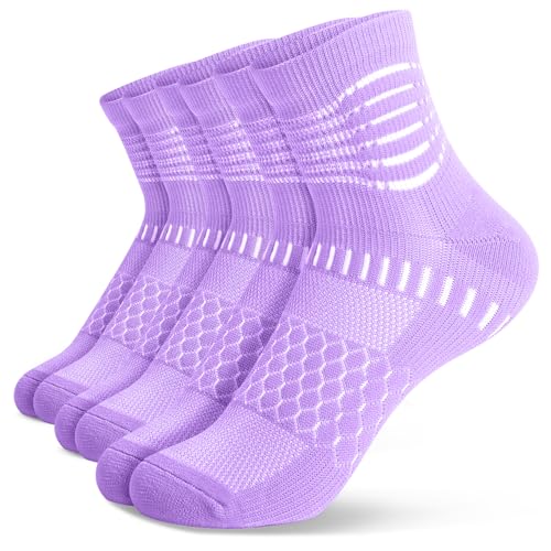 Ankle Compression Socks Women Men Plantar Fasciitis Relief 3 Pairs (Large / Purple(3 Pairs))