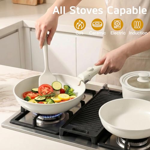 17PCS Pots and Pans Set Nonstick Cookware Set with Detachable Handle (Cream White / 17PCS-Standard)