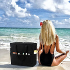 Beach Bag Waterproof Sandproof Women Tote Bag Pool Bag with Zipper for Gym Grocery Travel with Wet Pocket (Black)