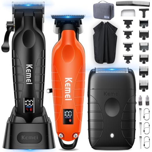 KM-2293 3-Piece Cordless Barber Kit with Foil Shaver, Orange (Orange)