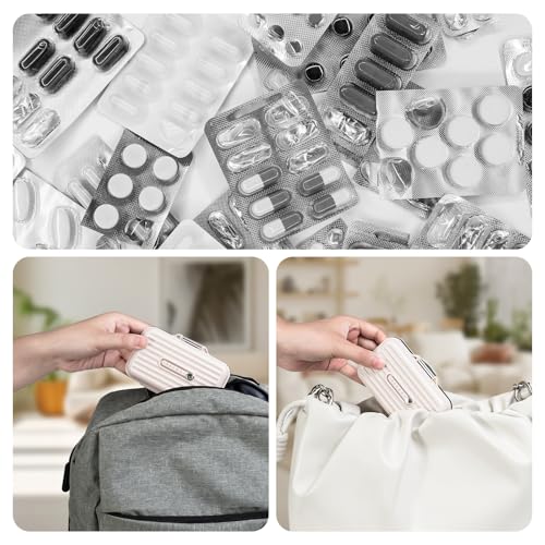 Travel Pill Organizer Box with Medicine Labels (S+L / Pearly White)