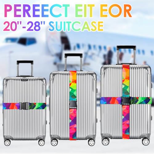 Luggage Straps for Suitcases Adjustable Travel Belt (Colorful geometry)