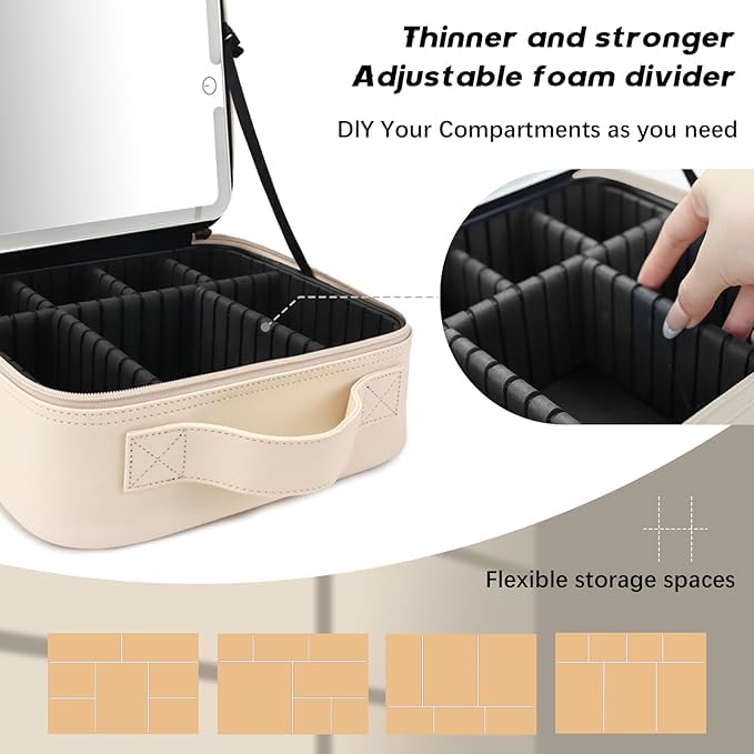 Makeup Bag with Led Mirror (White / with LED mirror and a 10x mirror)