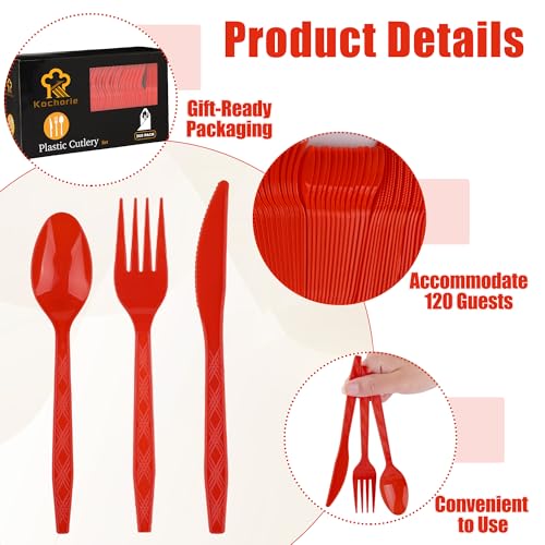 360 Pieces Red Plastic Cutlery Set (Red)
