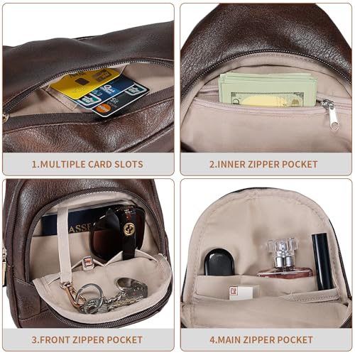 Crossbody Bags for Women Anti Theft Small Sling Handbag with Zipper Lock Vegan Leather RFID Blocking Chest Pure (Coffee)
