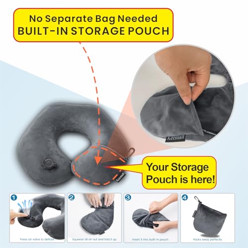 Inflatable Travel Neck Pillow (Black Grey / Medium)
